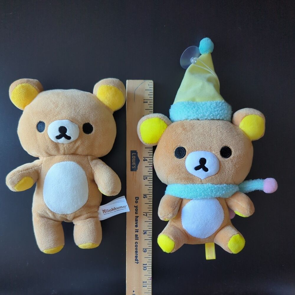 San-X Sanrio Rilakkuma Plush Bears (2) Cartoon Cute Stuffed Animals Japan EUC